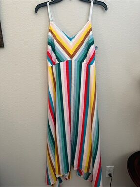 Johnston & Murphy Multicolor Striped High-Low V-Neck Dress